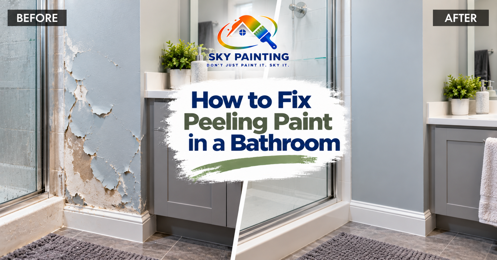 Peeling paint on a bathroom ceiling near the exhaust fan