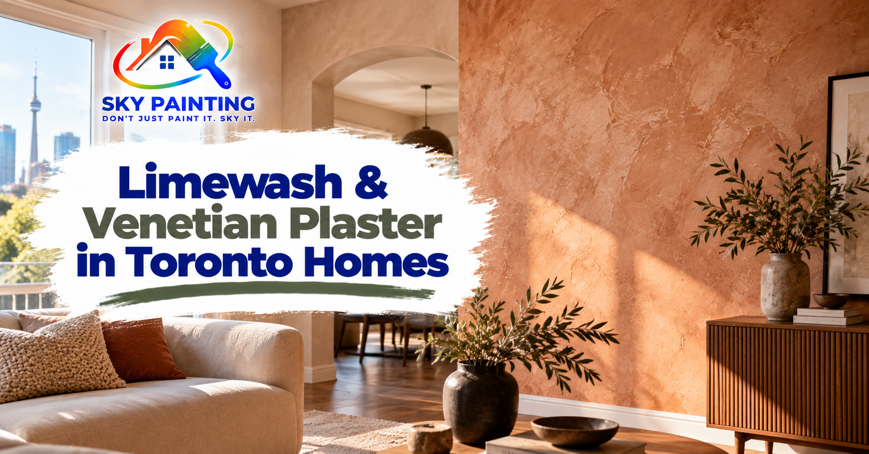 Warm limewash-textured accent wall in a Toronto home interior