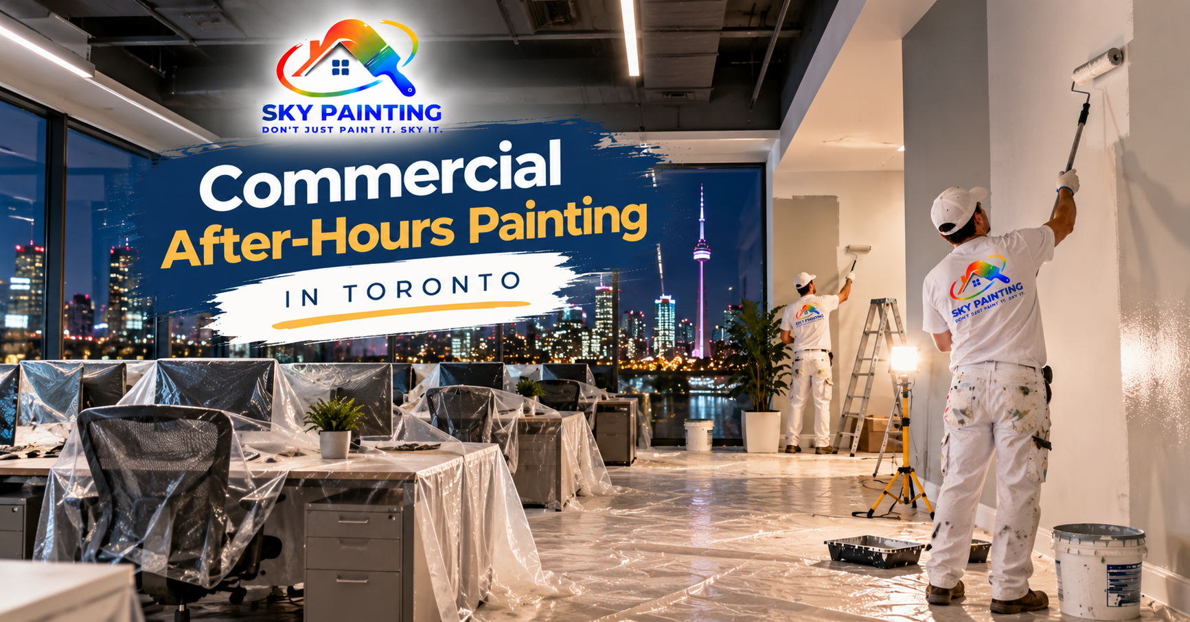 A Toronto office space being painted overnight by a commercial painting crew