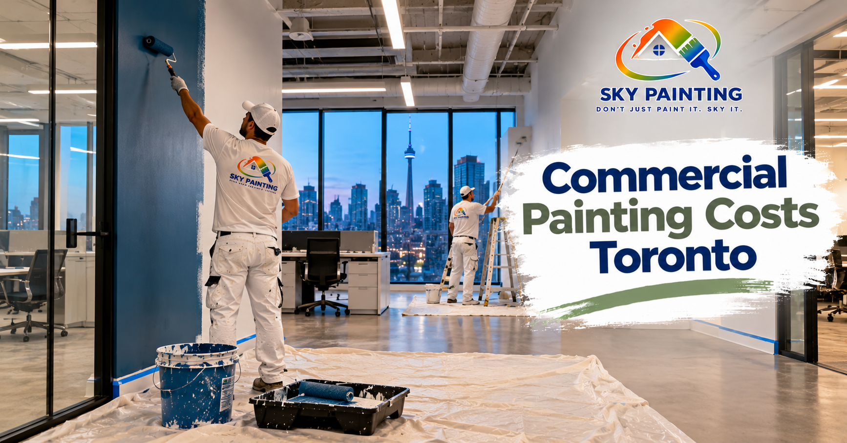 Commercial painting crew in a Toronto office space after hours