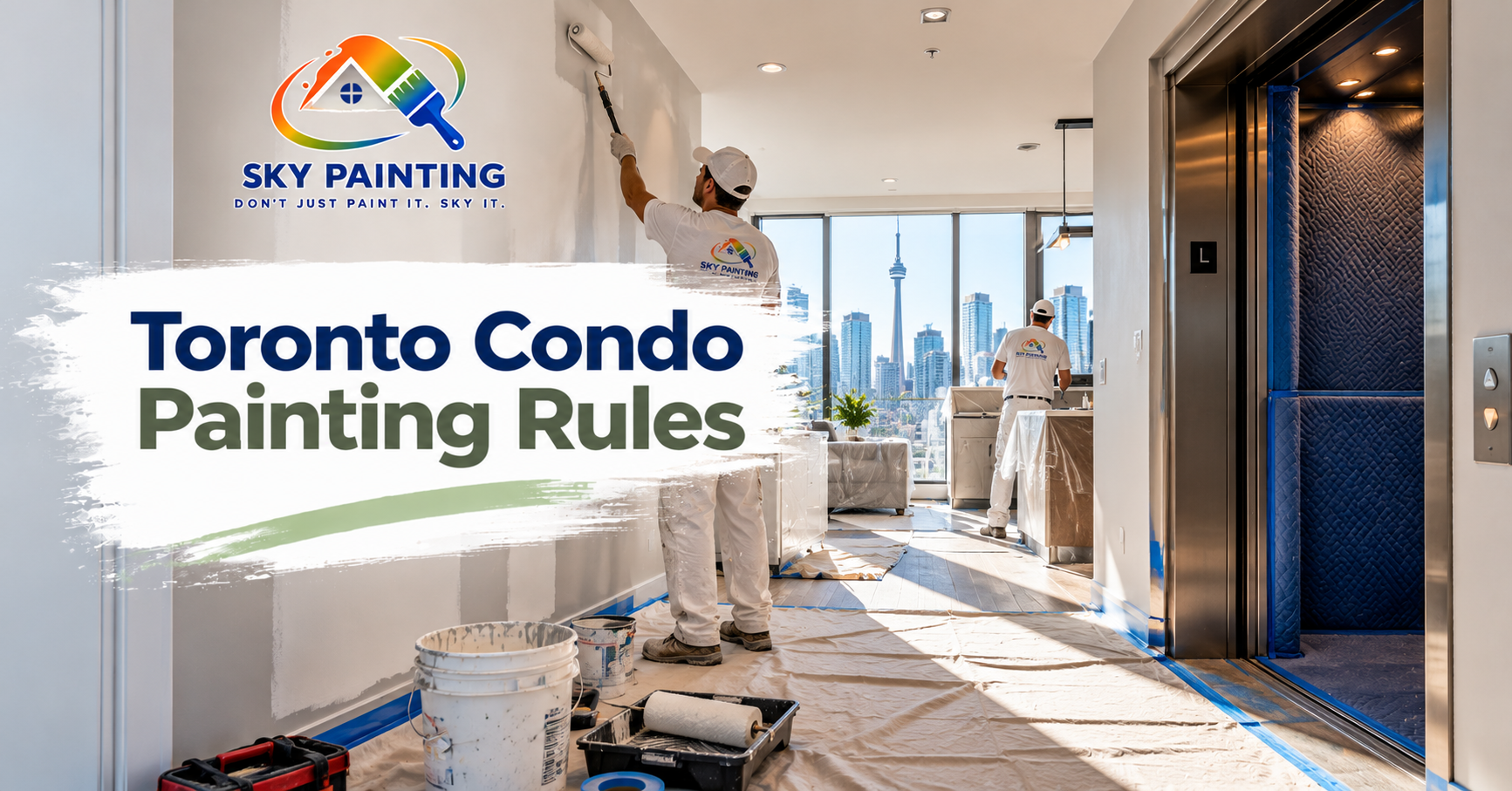 Painting crew protecting condo hallway floors before a job